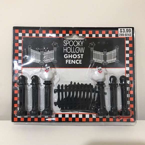 Vintage Spooky Hollow 3-Pumpkin Ghosts Lamp Post & Ghost Fence Accessories Rare - Picture 7 of 14